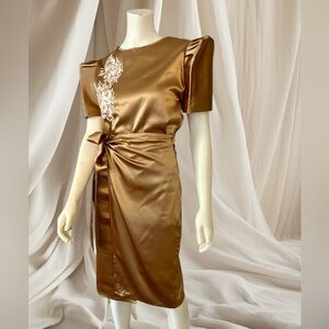 New 2pc Satin Top & Skirt Modern Filipiniana Wrap Skirt Adjustable Large 8-10 US